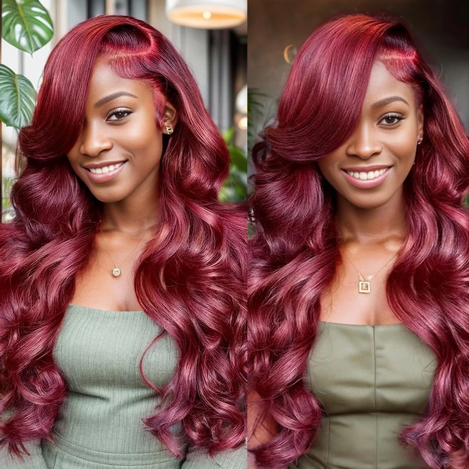 99J بورجوندي 13x6 الدانتيل الجبهة الباروكات قبل قطعها 250% الكثافة الأحمر اللون الجسم موجة 13x4 HD شفاف أمامي خصلات الشعر المستعار الإنسان