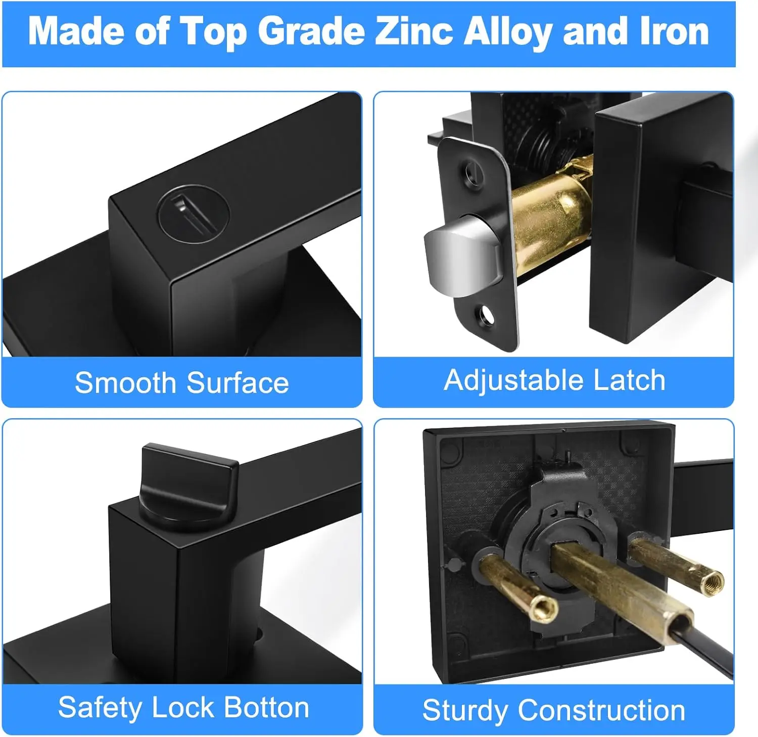 

6 Pack Modern Black Door Handles Privacy Door Levers Black Knobs Interior Reversible Locks Keyless Square Interior