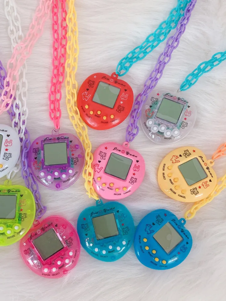 Y2k elektronische Haustier Spiel maschine Anhänger Halskette für Frauen Acryl Regenbogen Charms Halskette Schmuck 90er Jahre Stil rosa Accessoires