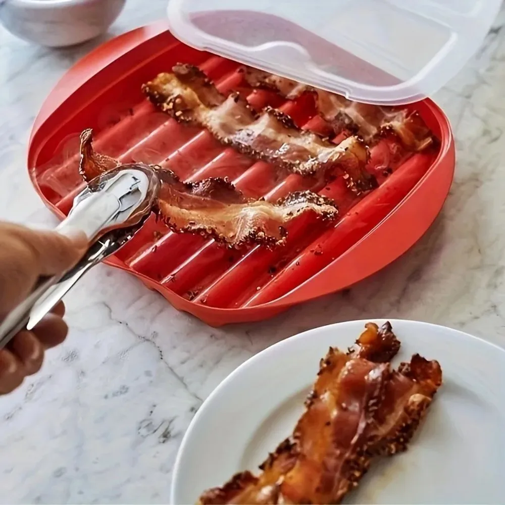 Microwavable Bacon Making Utensil Tray Efficient Kitchen Tool Splash-Proof Cover Bacon Tray, Pizza Tray, Sauce Tray Efficient
