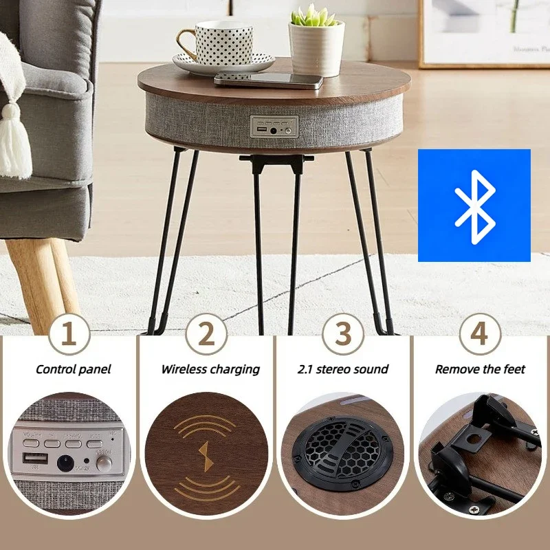 Foldable Coffee Table Bluetooth Wireless Charging Side Table Smart Multifunctional Round Tables Nordic Simple Outdoor Tables
