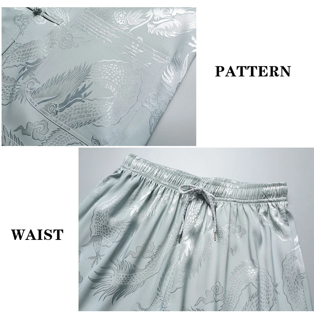 بدلة تانغ كاجوال من الحرير الجليدي للرجال بأكمام قصيرة وفضفاضة مقاس كبير ملابس صيفية على الطراز الصيني من Hanfu مجموعة ملابس تاي تشي #6