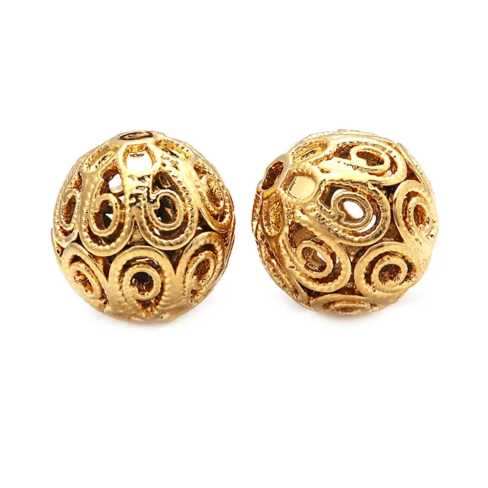 18K Gold Color Brass Hollow Round Spacer Beads Bracelets Beads High Quality Diy Jewelry Making Supplies Necklace Earrings