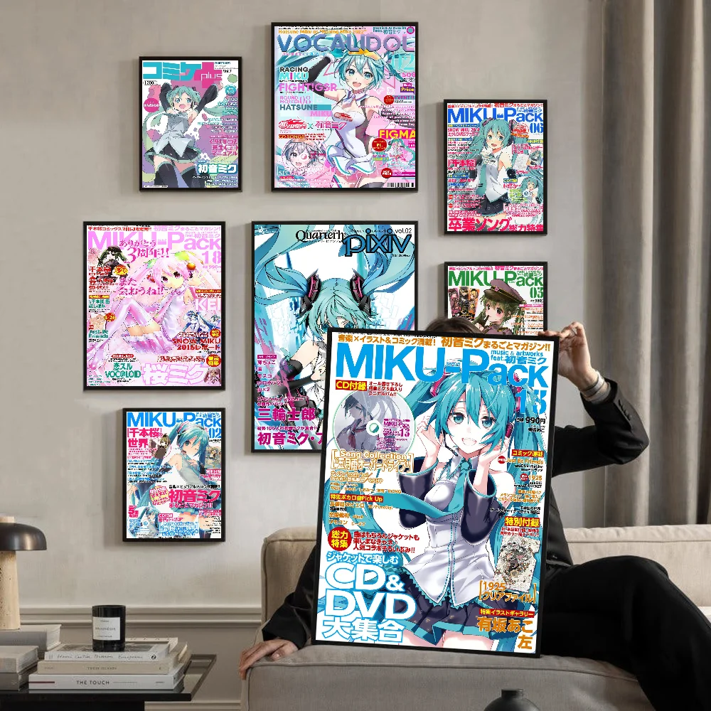 Anime Miku Girl Magazine Vintage Posters Sticky Whitepaper Prints Posters Artwork Posters Wall Stickers