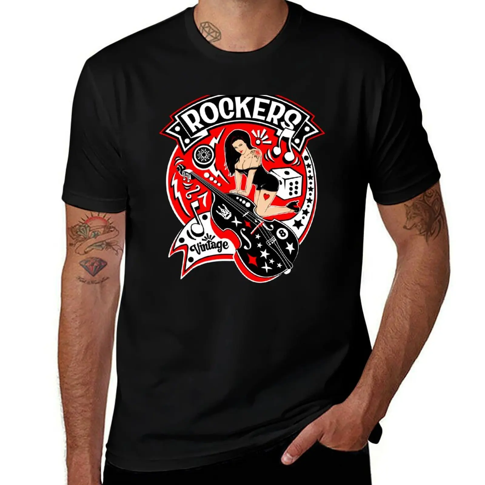 

Rockabilly Pinup Sock Hop Rocker Vintage Rock and Roll Music T-Shirt plus size tops clothes boys whites black t-shirts for men