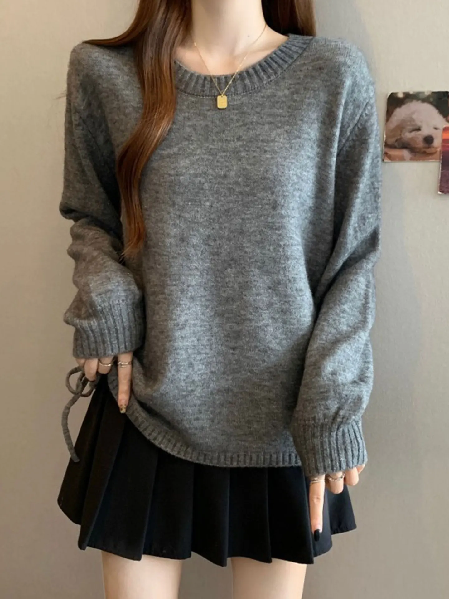 

ey Knitted Sweater Women's oulder Length Dstring Casual Loose Fit High Waist Autumn Winter plus Size Irregular Top