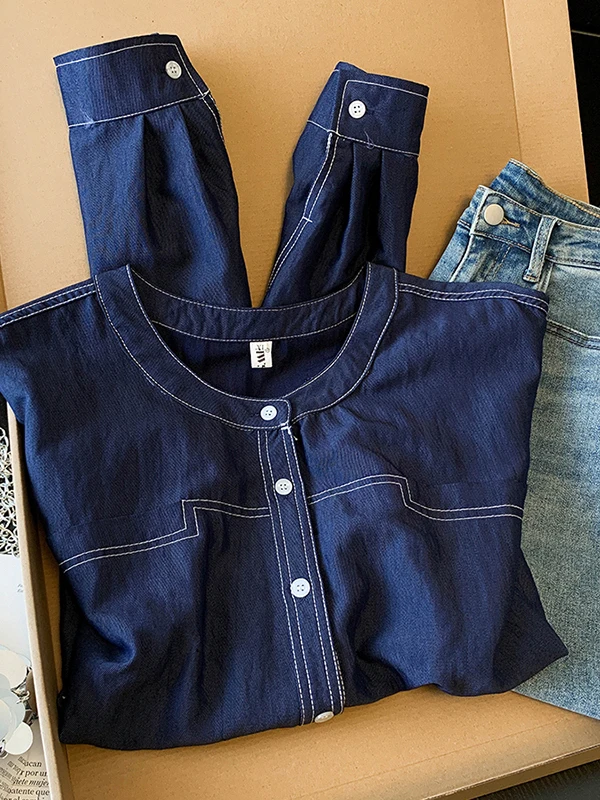 

Женская свободная футболка с круглым вырезом больших размеров, с декоративной строчкой, летняя коллекция 2026, повседневная, с длинным рукавом, модная