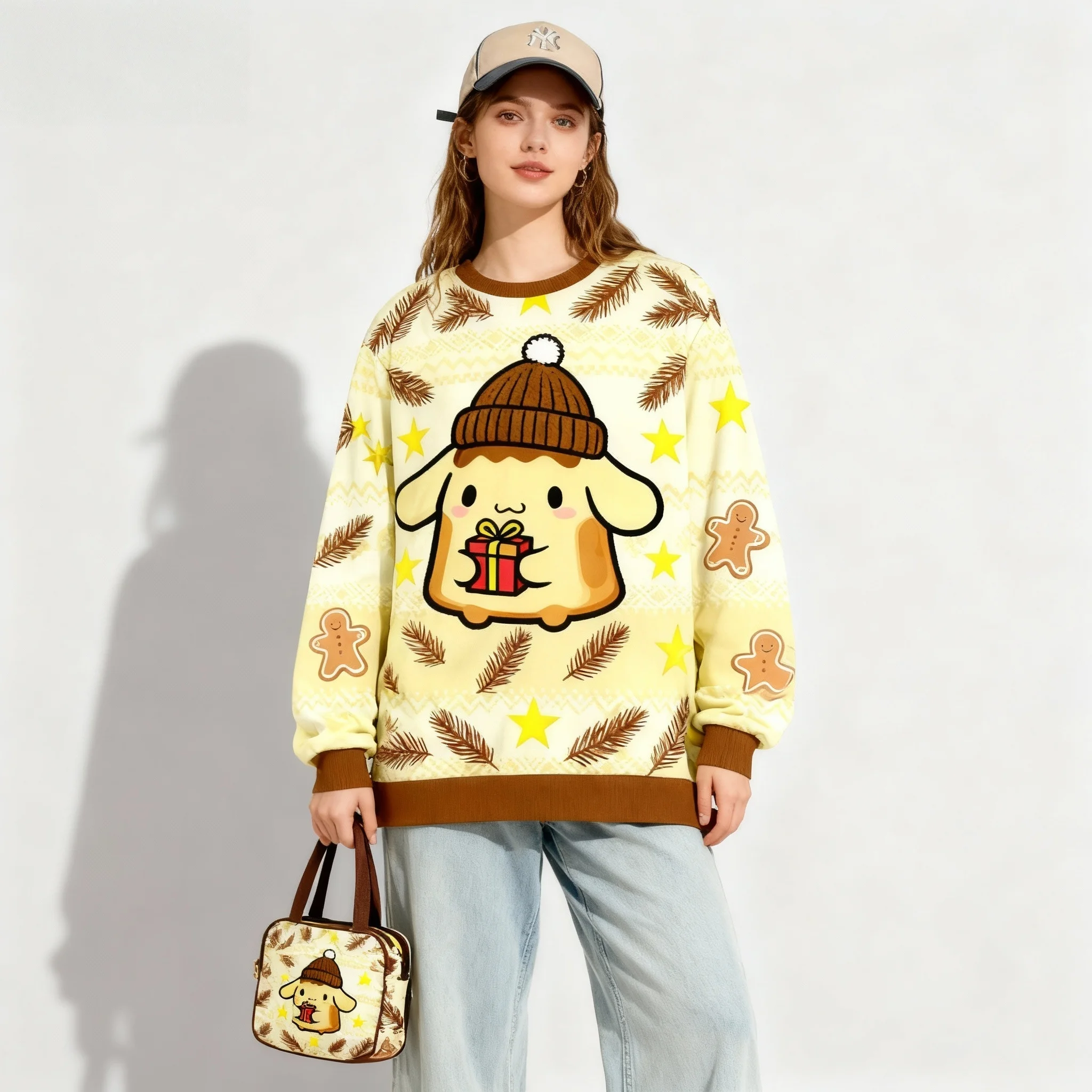 

Серия популярных персонажей Sanrio Family, милая и крутая рождественская вечеринка, супер большая женская осенне-зимняя толстовка для взрослых