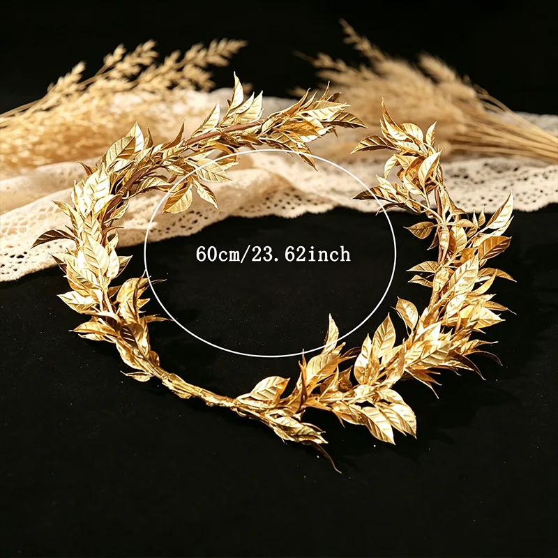 Gold Metal Leaf Hairband Three Dimensional Golden Leaf Headband for Bride Wedding Outdoor Photo Shoot Atmosphere view 4