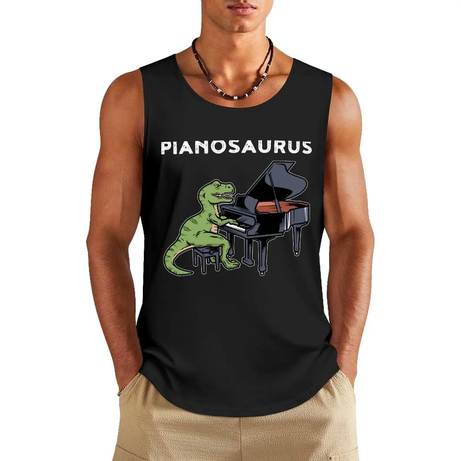 

Grand Piano Gift Kids Pianist Gift Dinosaur Music Piano Tank Top Men's clothing Sleeveless top vests for men