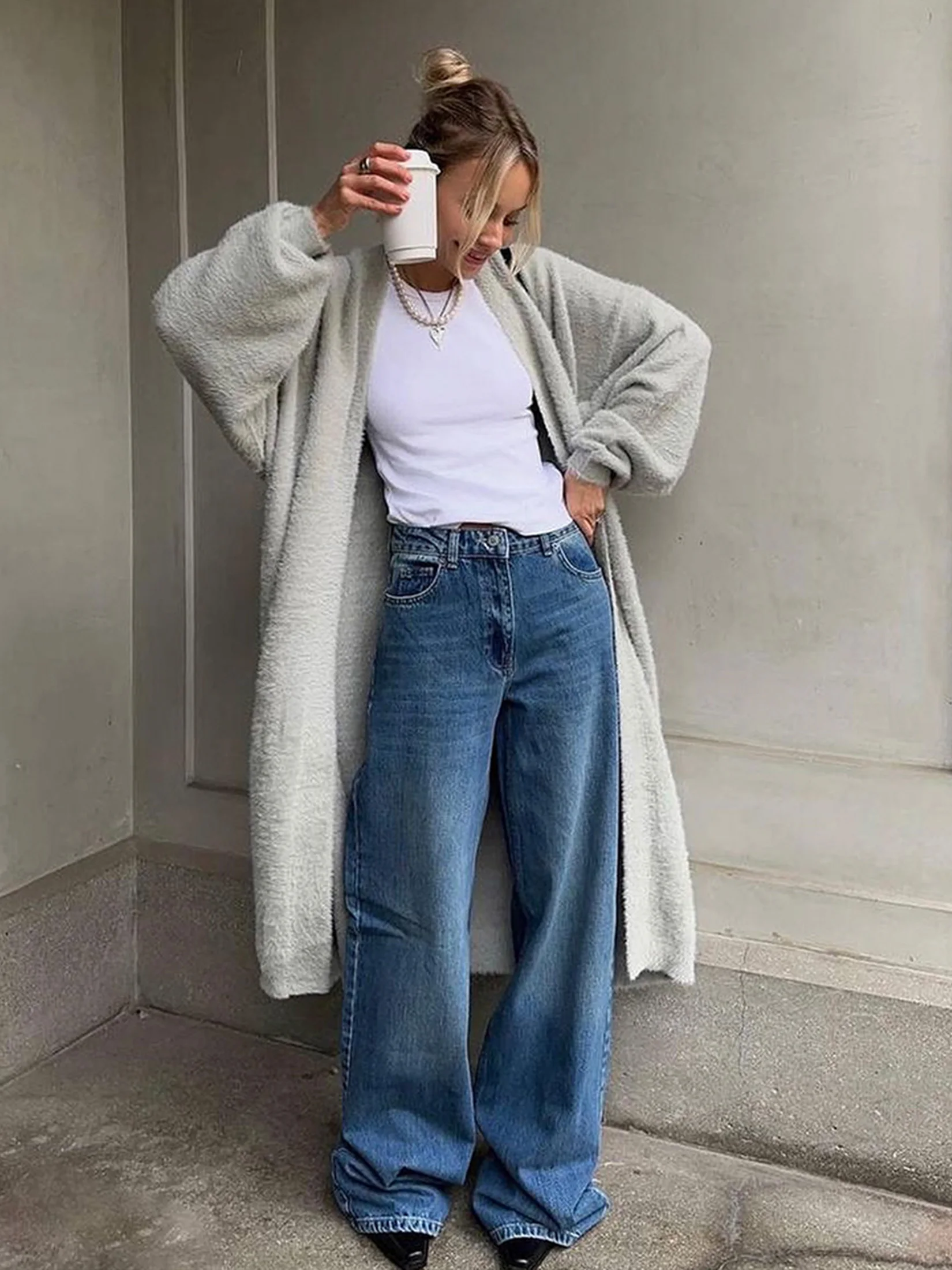 2024 Autumn Winter New Front Open Soft Long Faux Mink Cardigan Women  Lazy Wind Knitted Long Sleeve Top Sweater A2875