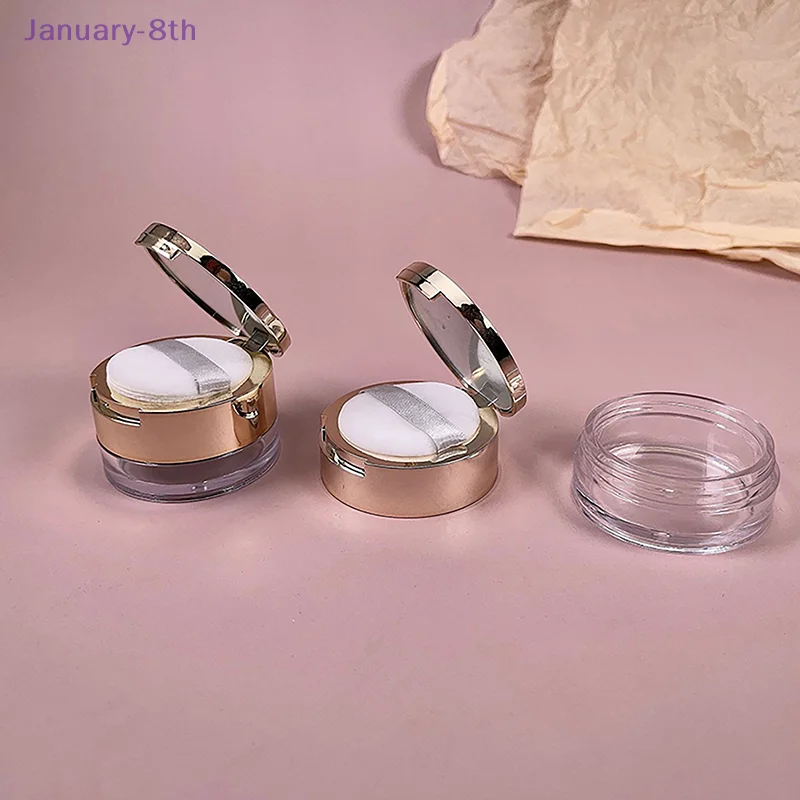 6g Gold Portable Cosmetic Flour Plastic Box Empty Loose Flour Pot With Sieve Travel Makeup Jar Sifter Container With Puff