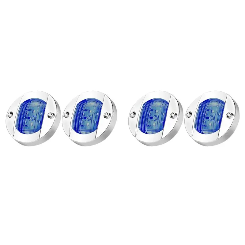 4X DC12V Round Marine Boat LED Courtesy Lights Cabin Deck Stern 6 LED Side Marker Lightnavigatioin Light Blue