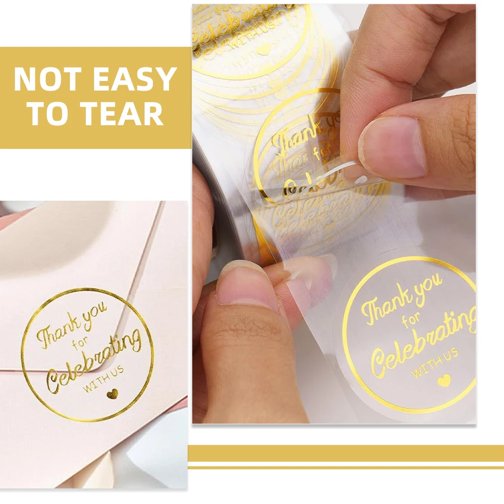 

2 Rolls Round Gold Foil Thank You Stickers Transparent Material Tear Resistant Gift Wrapping Sealing Decorative Journals