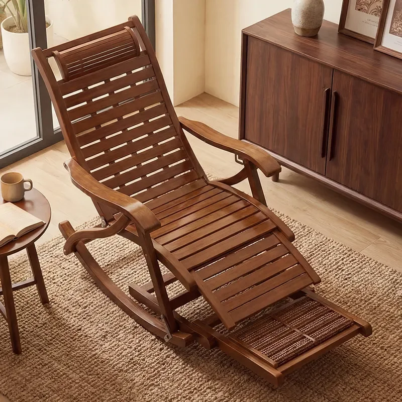 Bamboo Folding Reclining Chair Adult Lounge Rocker for Home Balcony Lazy Nap Rest Elderly Leisure Sleeping Furniture