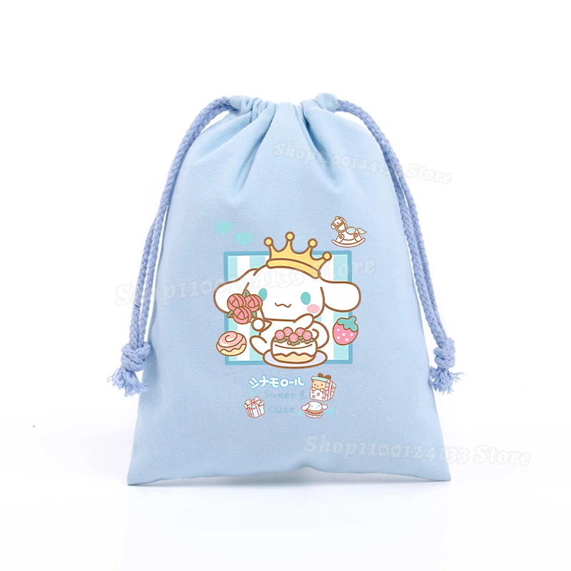 Cinnamoroll 소녀 Drawstring 가방 Sanrio 귀여운 애니메이션 인쇄 휴대용 어린이 Kawaii 생일 파티 캔디 보관 핸드 포켓 선물 주머니