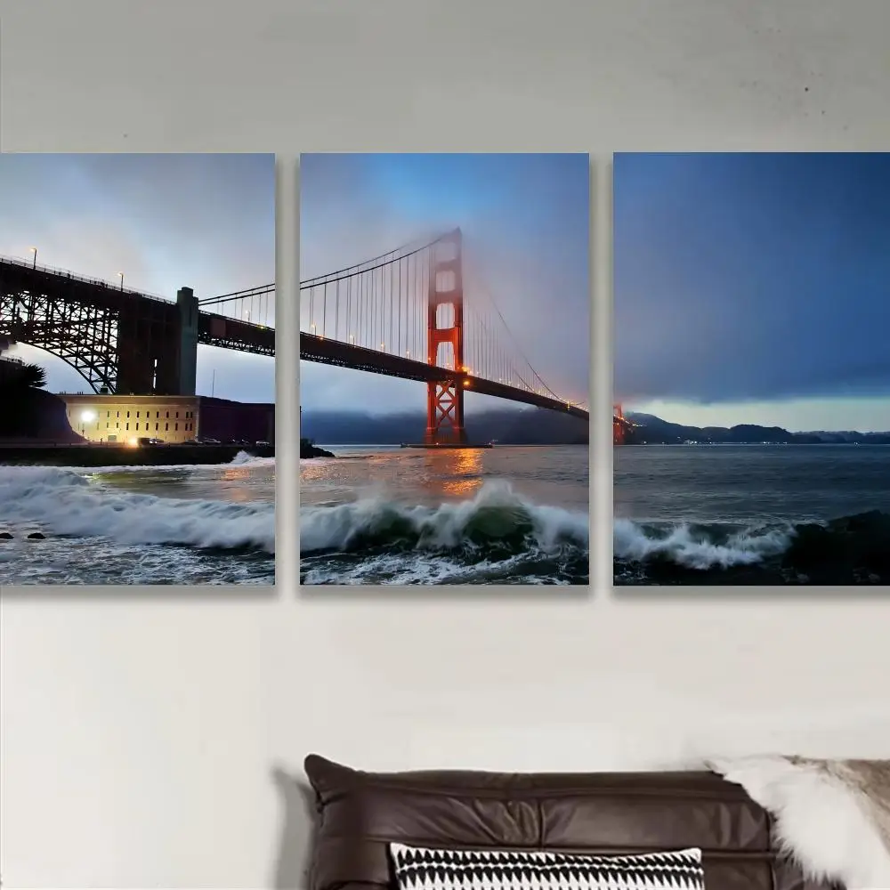 Golden Gate Bridge Cool Poster Stickers Self-Adhesive Art For Bedroom Living Room Home Decor Modern Wall Decals Gift