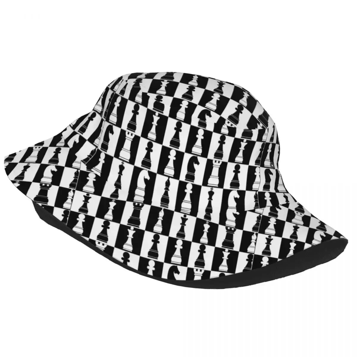 Chess Board Bucket Hat For Unisex Black and White Fisherman Hats Vintage Vacation Caps Personality Hawaii Pattern Sunscreen Hats