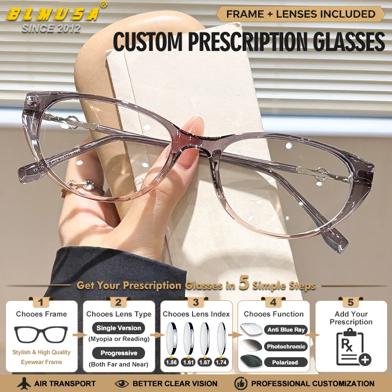 Lunettes de vue photochromiques pour femmes BLMUSA, monture œil de chat minimaliste, nouvelle mode, filtre anti-lumière bleue, verres progressifs à correction.