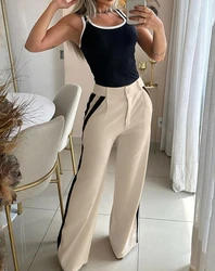 European and American women's clothing 2024 summer new women's casual daily color contrast vest striped long pants set