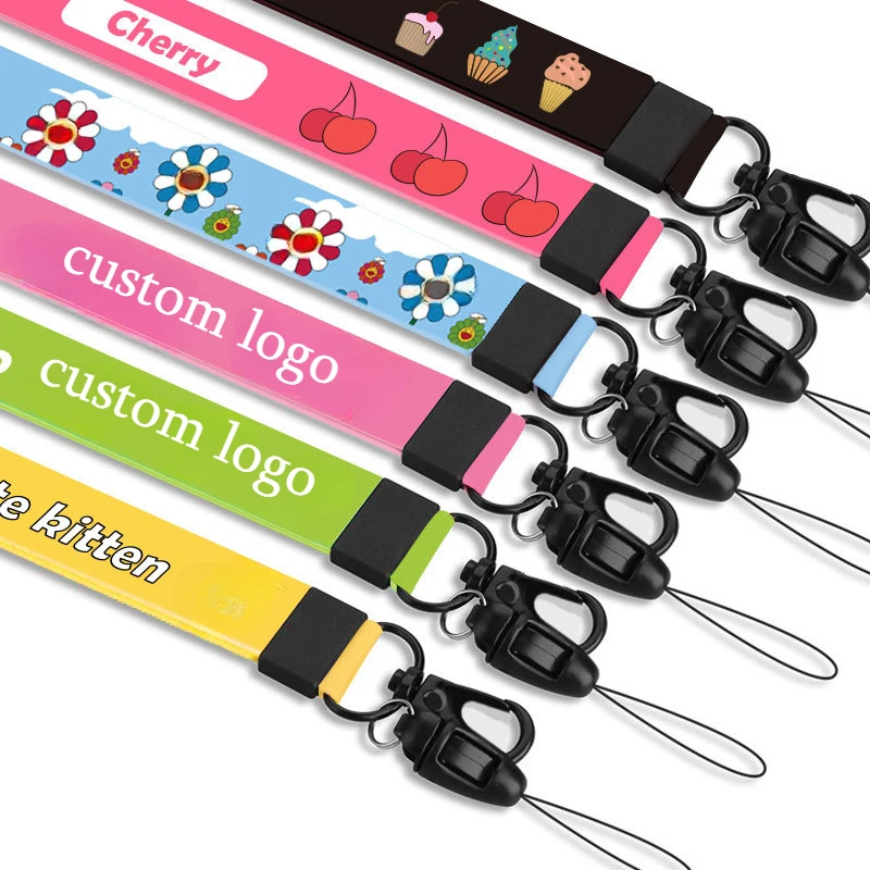 

50PCS Customized 2CM Lanyards Full Colorful Logo Printing Hanging Neck Keychain Rope Phone Key Straps