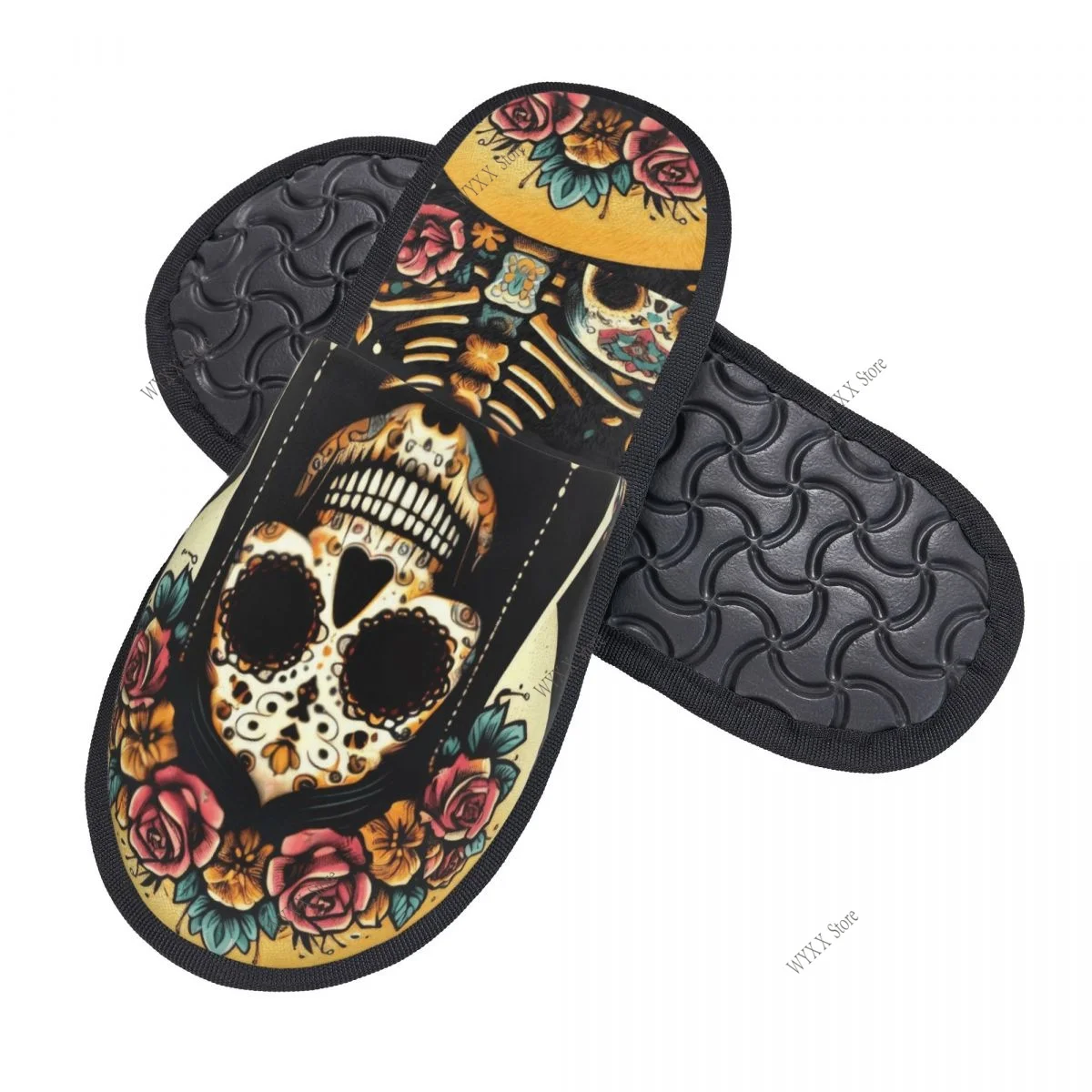 Mexican Catrina Girl Day Of The Dead Sugar Skull Slipper For Women Men Fluffy Winter Warm Slippers Indoor Slippers