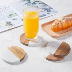 Coasters Set of 4 for Drinks,Marble-Wood Spliced Coaster for Tabletop Protection,Cup Holder Coasters for Multiple Cup Types