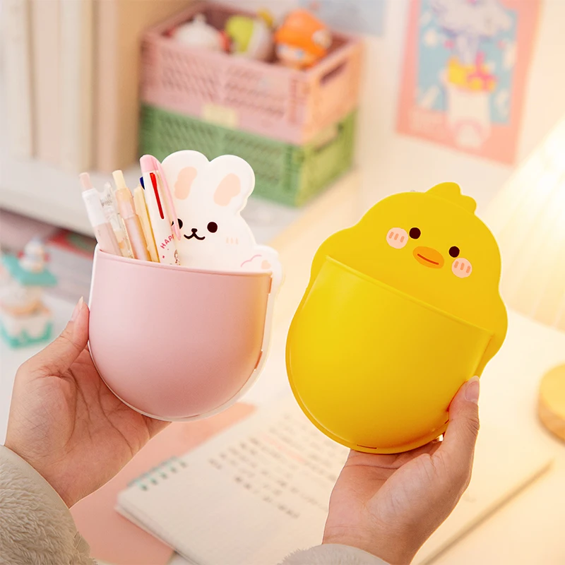 1 PC Cute Storage Rack Cartoon Self-adhesive Wall Mount Pen Pencil Holder for Markers Writing Storage Desktop Organizer