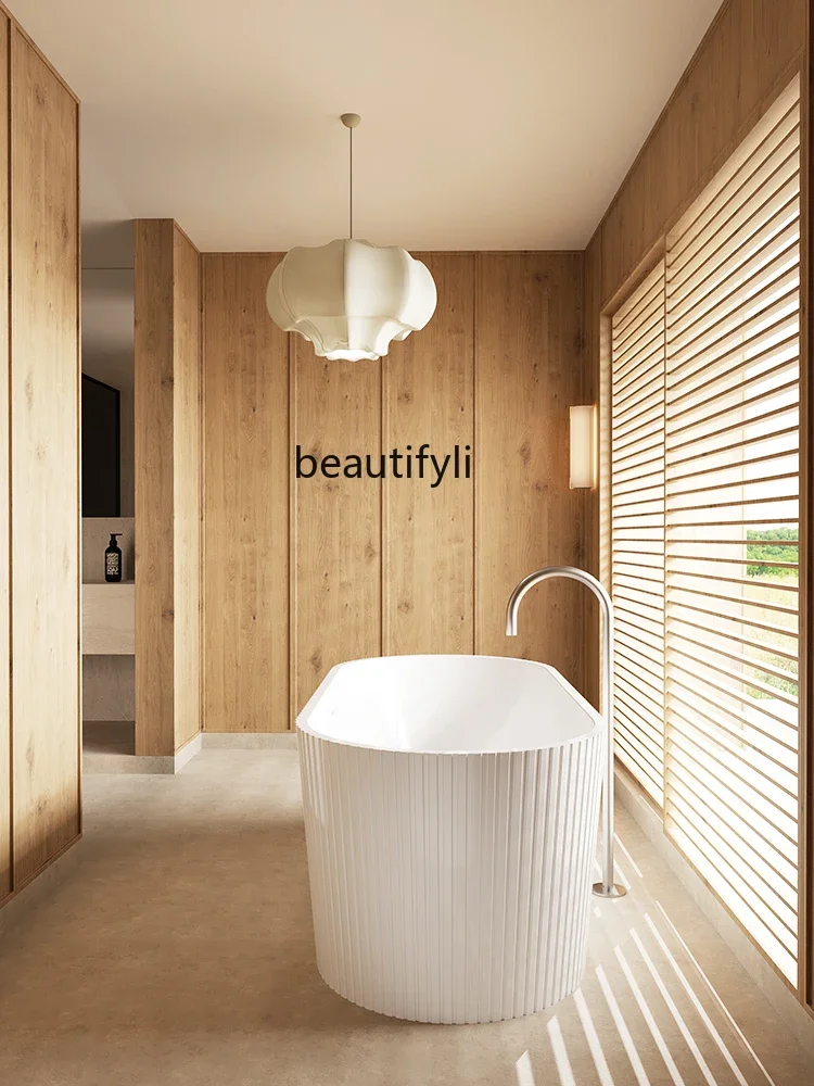 Bathroom Acrylic Seamless Integrated Design Bathtub Household Small Apartment Hotel Homestay Vertical Striped Bathtub