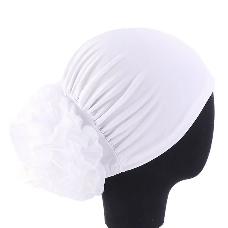 Woman Big Flower Turban Hair Accessories Elastic Cloth Hair Bands Hat Chemo Beanie Ladies Muslim Solid Hair Loss Scarf Cap