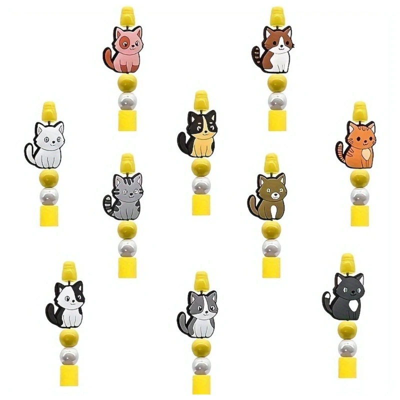 10 pçs silicone gatos contas soltas para pingente artesanato fazendo kits chaveiro artesanato pingente contas artesanais