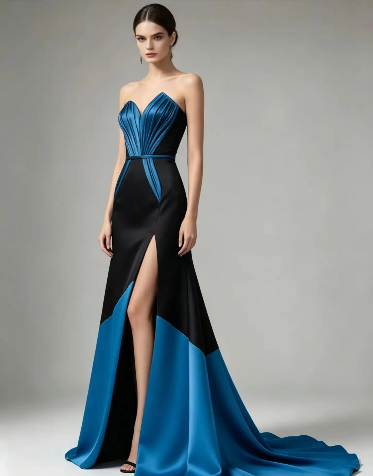 Customized high quality Strapless deep V-neck Sleeveless Mermaid Evening Dresses Matching Slit Open Back Floor Length Prom Dress