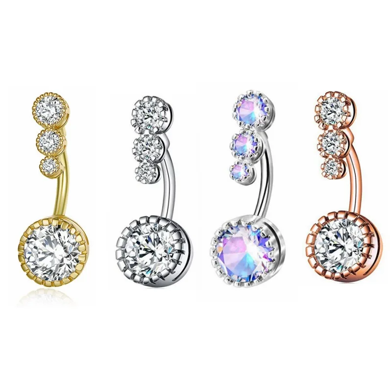1PC Stainless Steel Belly Button Rings Round Crystal CZ Dangle Navel Ring Belly Piercing For Women Sexy Body Jewelry Ombligo 14G