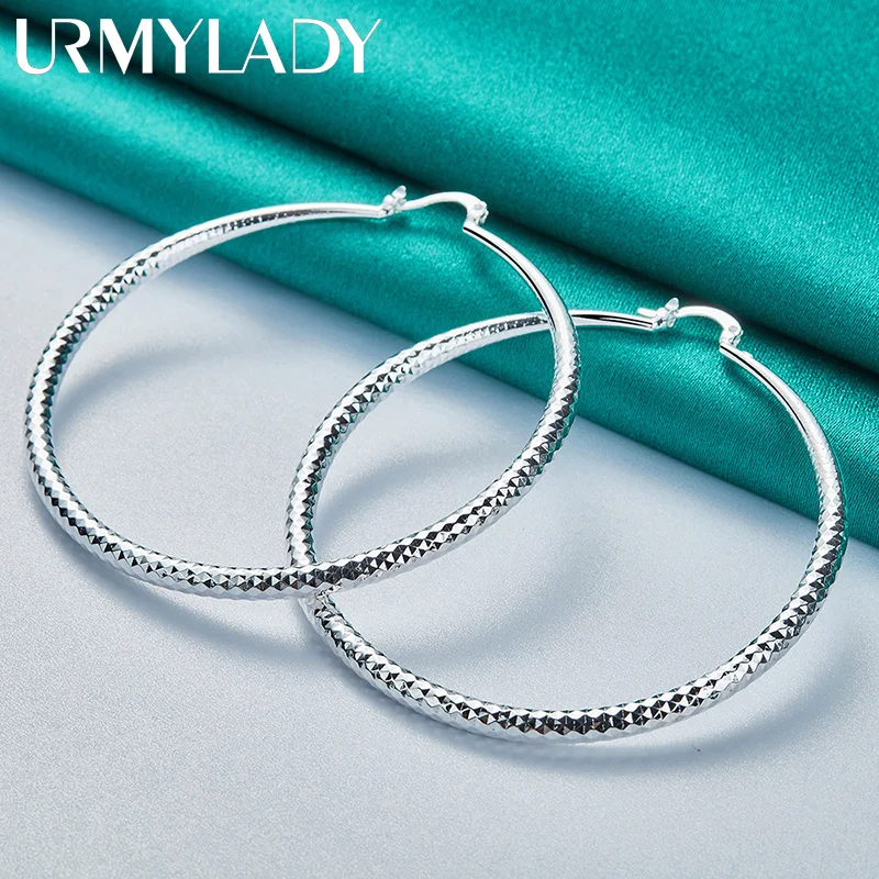 

URMYLADY 925 Sterling Silver 70mm Circle Earrings For Women Fashion Wedding Engagement Gift Charm Jewelry