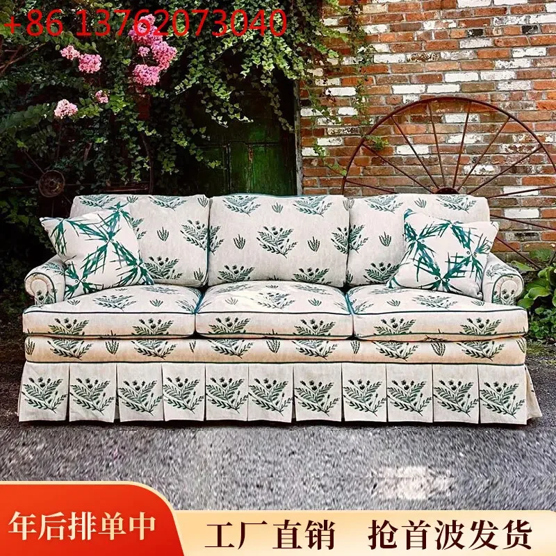 xx French retro living room fabric sofa country printing high-end cotton and linen triple