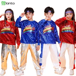 LOlanta Children's Cheerleading Sequins Performance Costumes Kids Students Group Jazz Dance Hip Hop Street Clothes 4-14Years