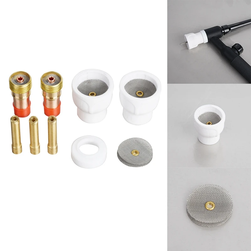 12 White  Nozzle Alumina Cup Kit Torches For WP 17 18 26 Stubby Collets Body Gas Lens Sets 1.6Mm