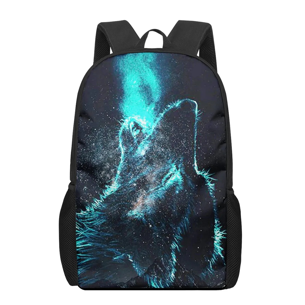 fierce Wolf 16inch School Bags  3D Print Kids Backpack Schoolbags Black Bookbags For Teenager Girls Boys Children Book Bag