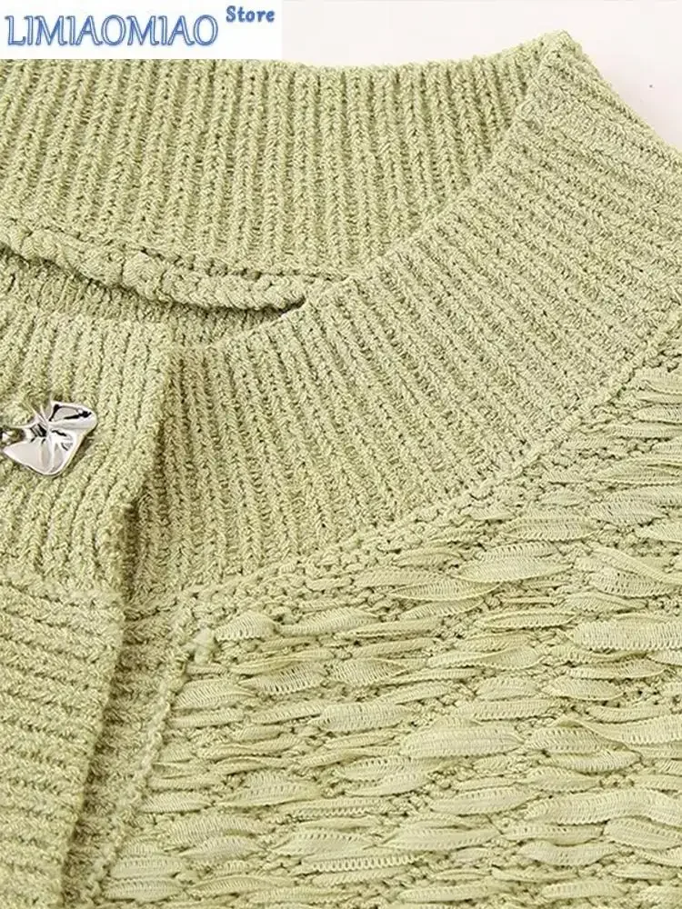 Casual Green Knitted Vests Sweater Women Chic Single-breasted Sleeveless O-neck Cardigan 2024 Autumn Lady High Street Knitwear