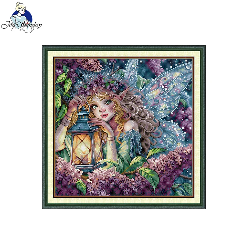 

Joy Sunday Cross Stitch Kit Lilac Genie HD Pattern Aida 16/14/11CT DMC Threads DIY Hand Embroidery Kit Art Crafts Home Decor New
