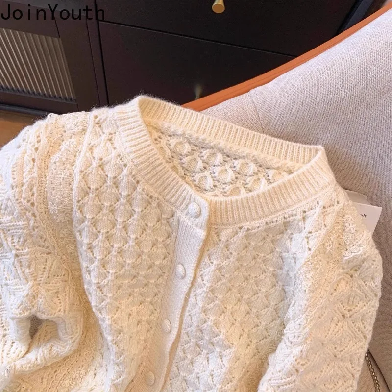 Korean Cardigan Jackets Women Clothing Sueter Mujer Patchwork Lace Sweet Knitted Sweater Tops Fashion Solid Color Pull Femme