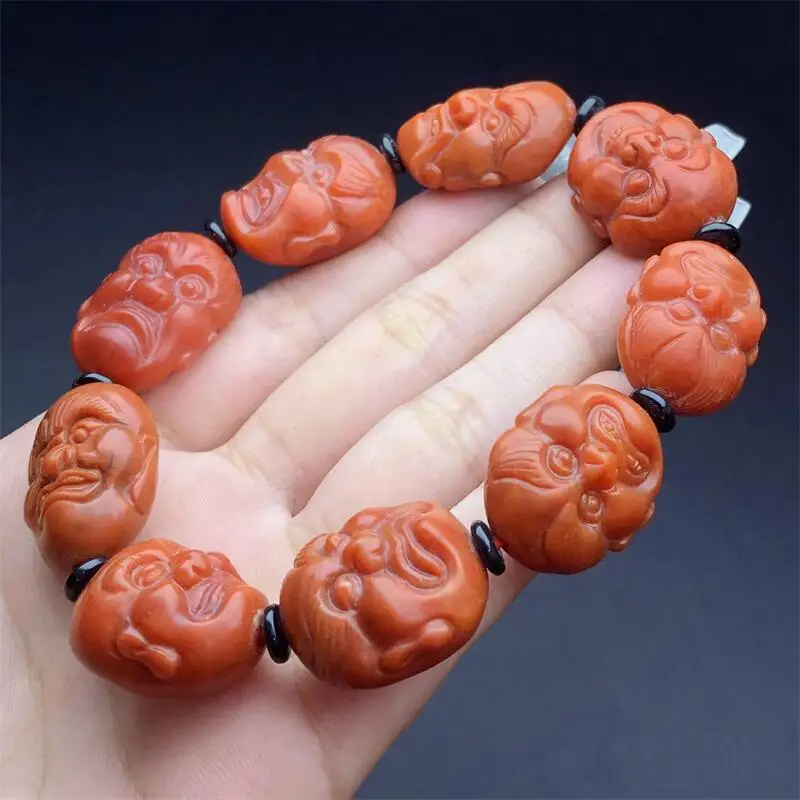 Natural Nanhong Agate Buddha Head Bead Bracelet Gemstone Round Bead Crystal Healing Gemstone Jewelry Gift 1PCS