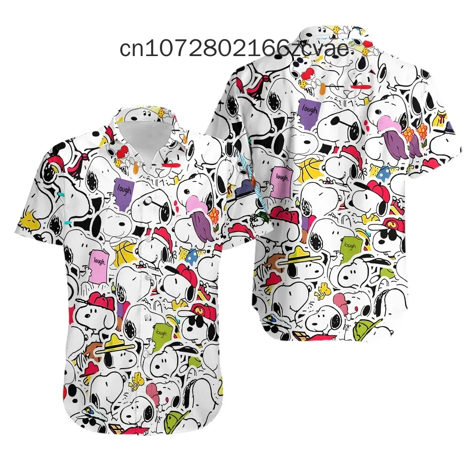 2024 New Snoopy Hawaiian Shirt Men\'s and Women\'s Children\'s Button Short Sleeved Beach Shirt Fashion Street Casual Shirt