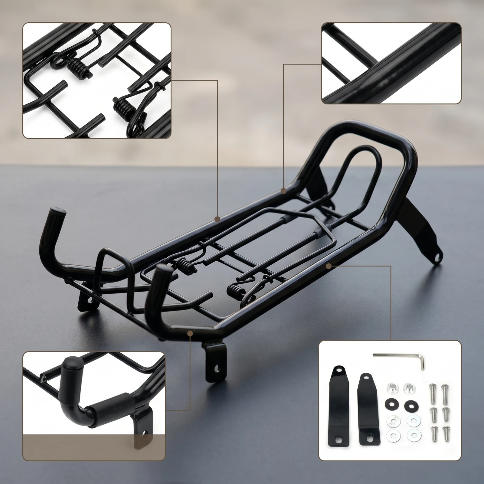 Motorcycle Middle Rack Heavy-Duty Motorcycle Rack with Spring Clips Glossy Sturdy for Motorcyclists, Motorcycles, Commuting