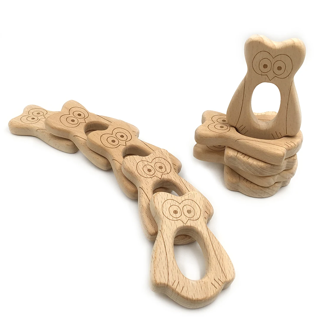 ABCPICK 10pc Baby Teether Wooden Food Grade Cartoon Animals DIY Kid Teething Necklace Nursing Toy Beech Wood Baby Rodent Teether