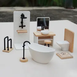 1/12 Dollhouse Simulation White Wash Basin Tub Toilet Model Dollhouse Miniature Furniture Bathroom Decor Baby Pretend Toys