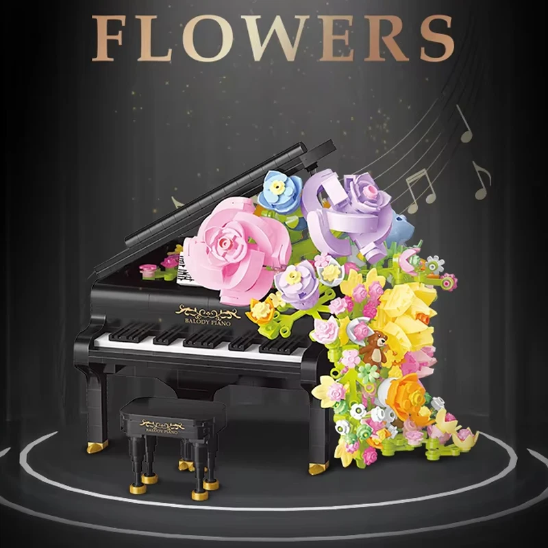 950PCS/841PCS Flowers Piano And Flowers Violin Building Block Desktop Puzzle Blocks Ornaments Toys For Kids Adults Birthday Gift