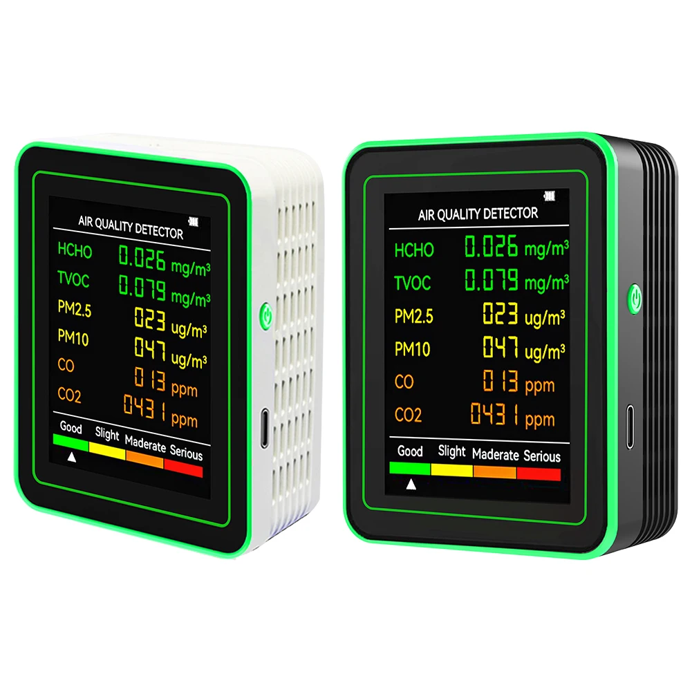 

6 In 1 Air Quality Detector PM2.5 PM10 HCHO TVOC CO2 CO Meter Multifunctional AQI Tester Accurate Gas Detector for Office School