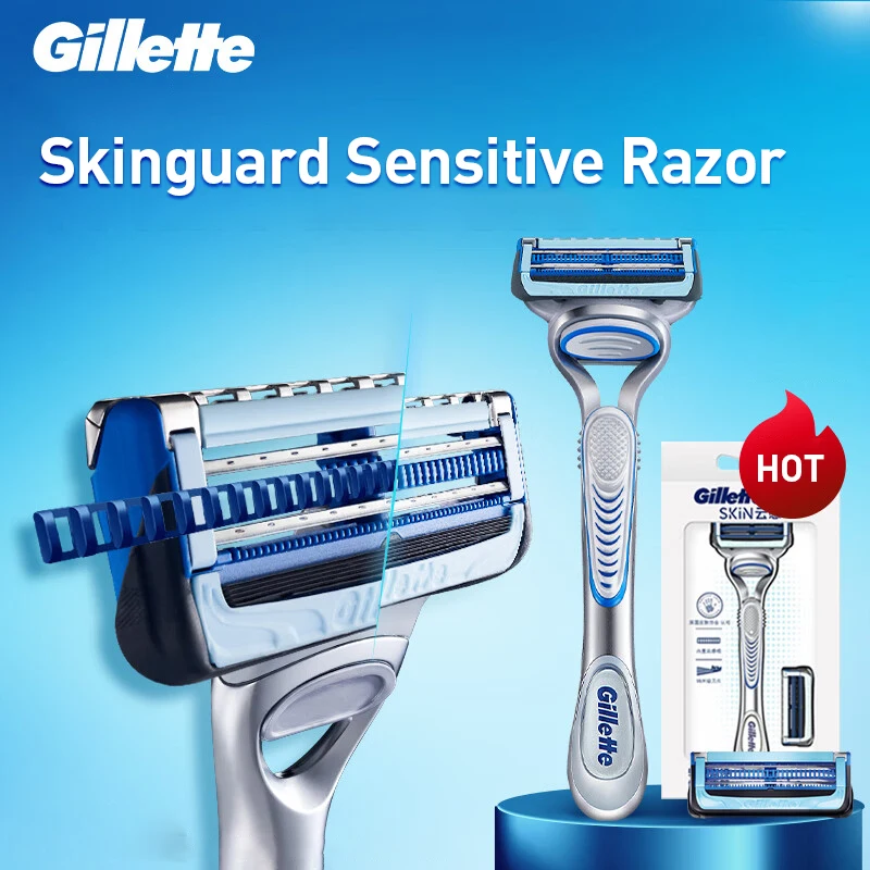 Чувствительная бритва Gillette Skinguard для мужчин, 2-слойные нанотонкие лезвия со смазкой, мужская бритва для бритья, средство для удаления волос на лице Чувствительная бритва Gillette Skinguard для мужчин, 2-слойные нанотонкие лезвия со смазкой, мужская бритва для бритья, средство для удаления волос на лице