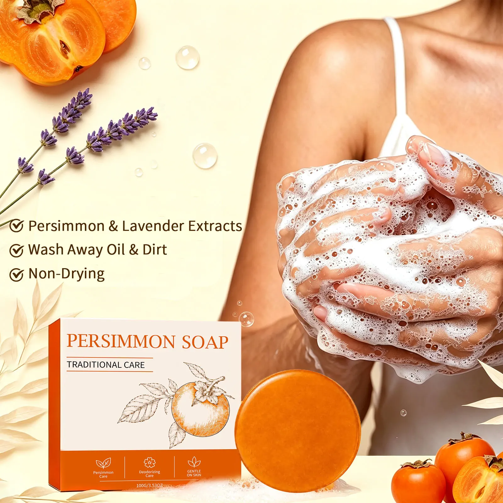 Persimmon Lavender Soap Gentle Deep Cleansing Moisturizing For Hand Body Bath Fine Lather Refreshing Soft Skin Natural Fragrance